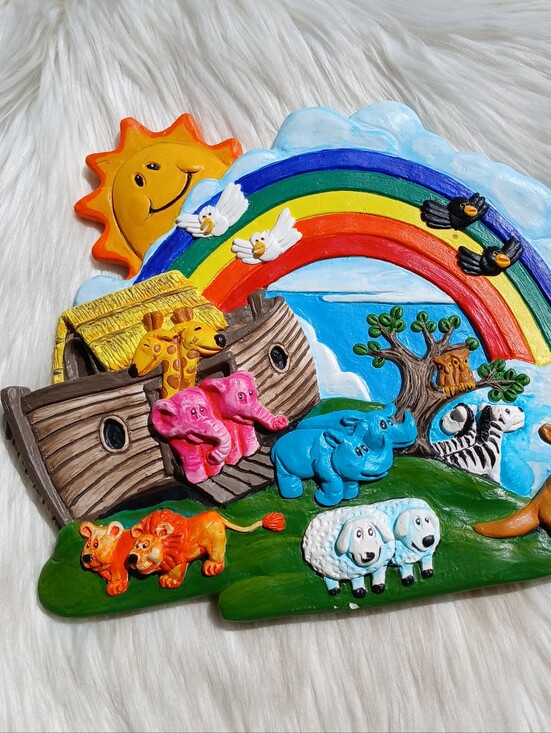 Other - Noah's Ark Wall Hanging Plaque Chalkware Plaster Bible Nursery Decor Vintage vtg